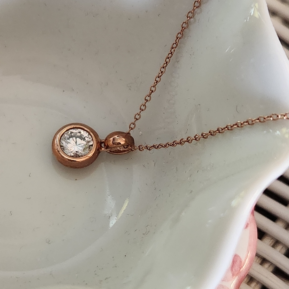 JTV Rose Gold Necklace with Clear Gemstone
